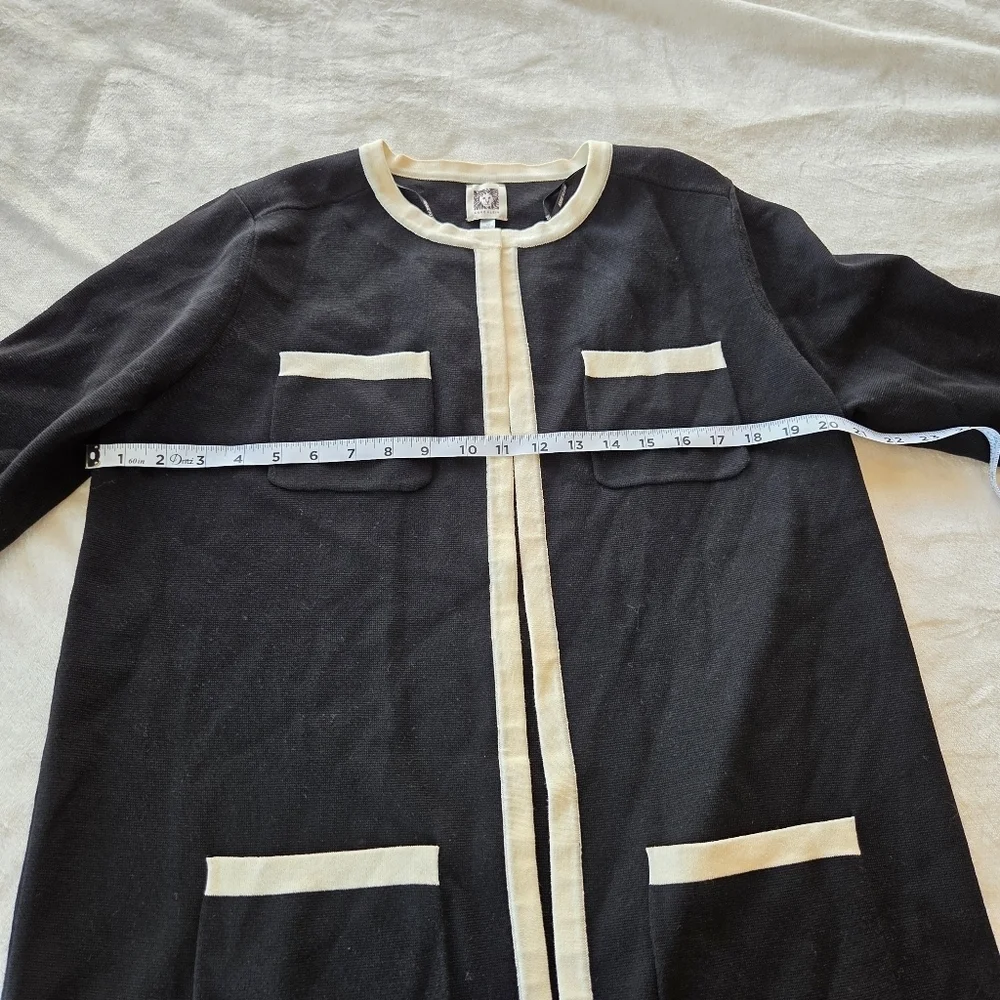 Anne KleinTipped Patch-Pocket Cardigan Women's Medium Black Open Front